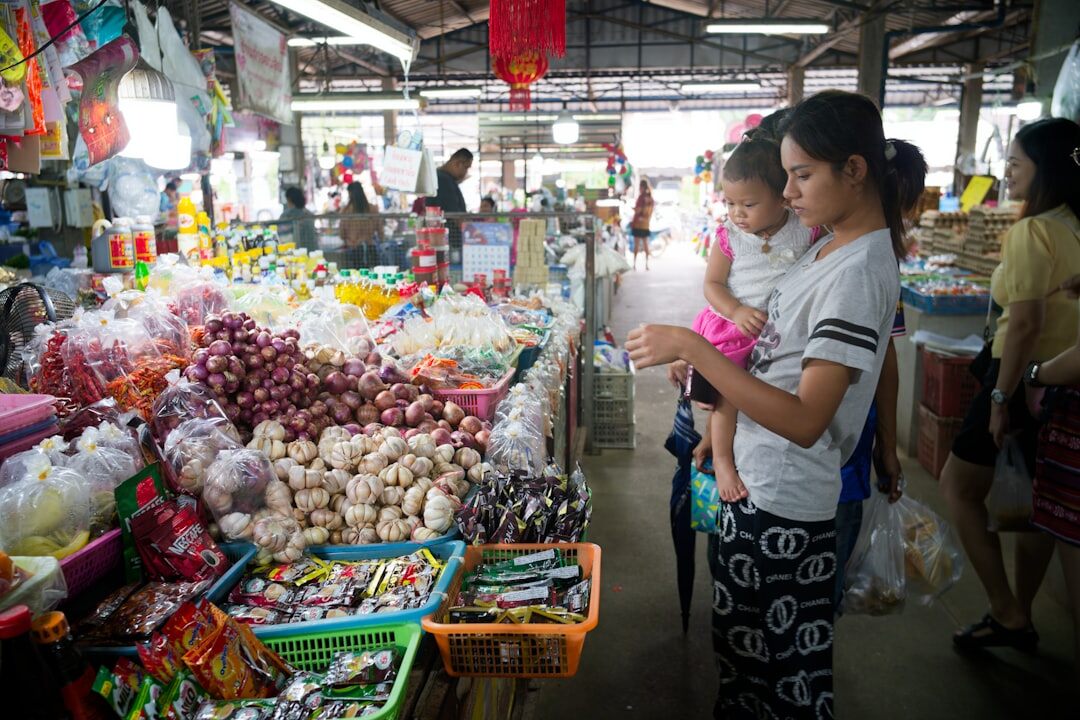 family at local market